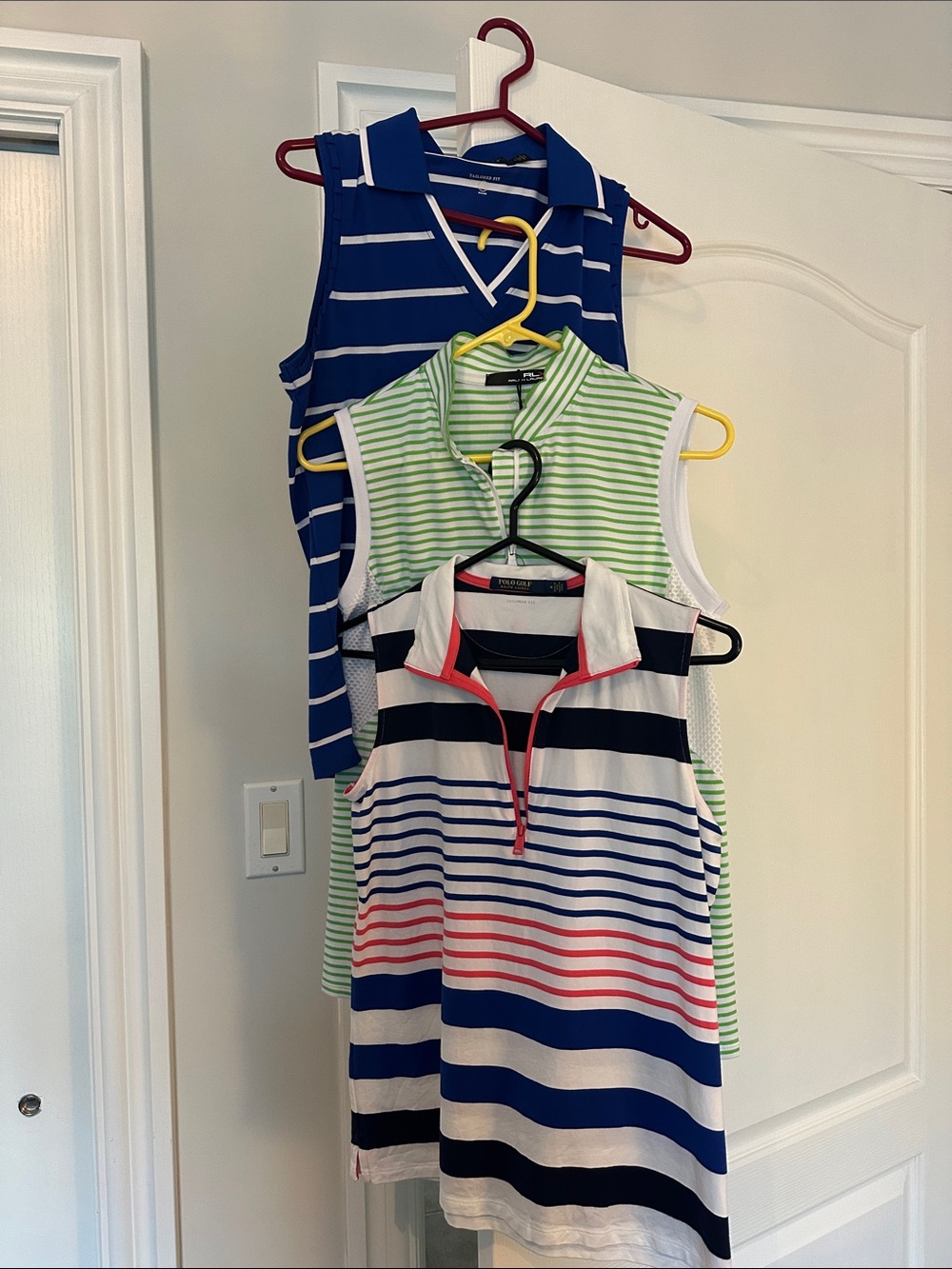 Ralph Lauren Sleeveless Polo Tank Trio - Navy, White & Green Stripes